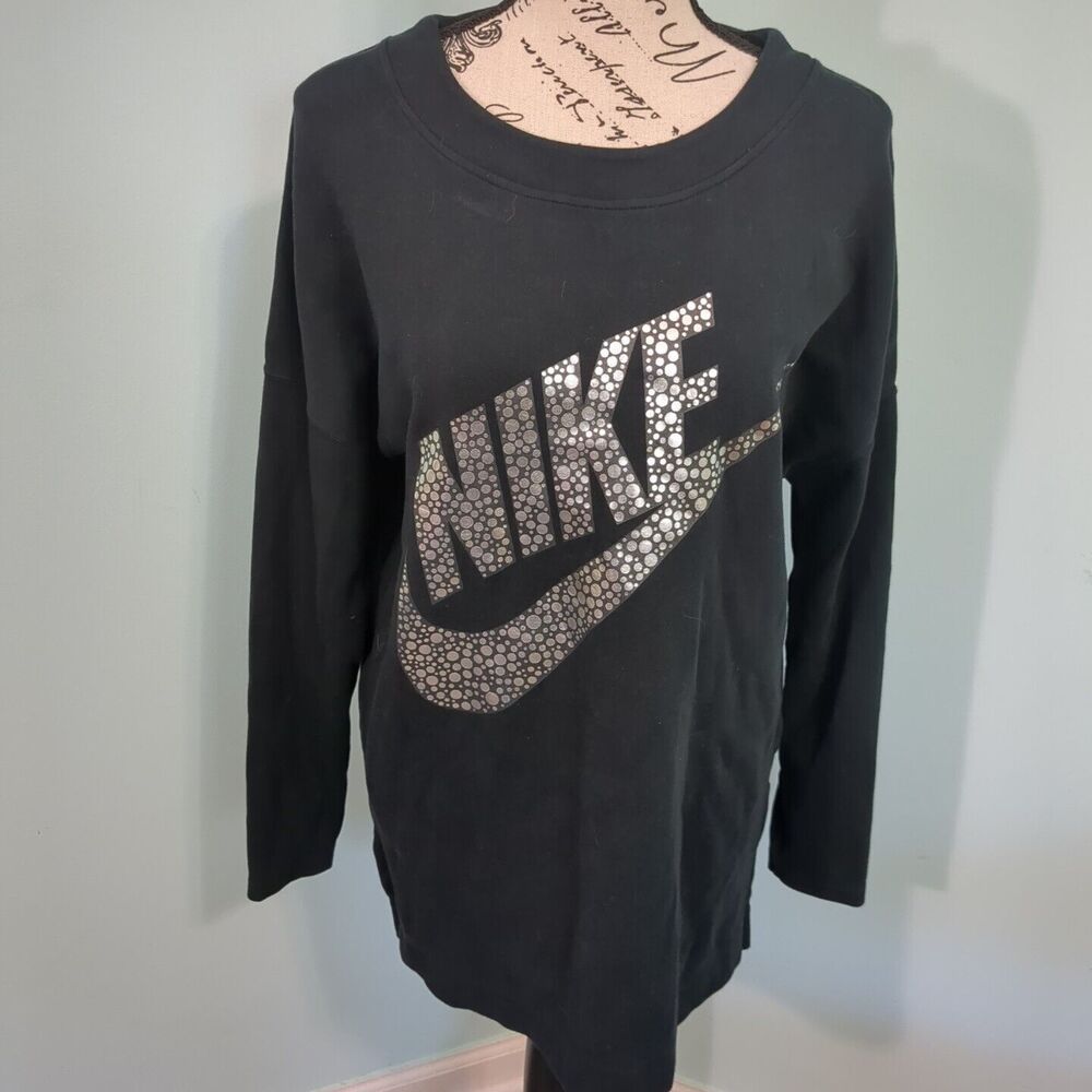Nike Rally Metallic Sweatshirt Top Black Silver Swoosh womens medium
